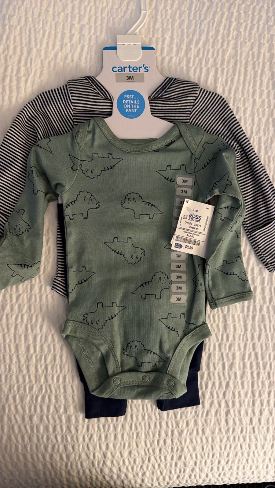 Conjunto Bebê Menino Carter's 3 Peças Dinossauro 3 Meses